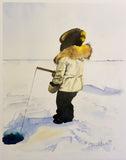 Boy Ice Fishing - Watercolor Fine Art Print